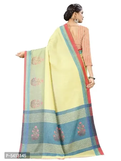 MISHRI COLLECTION Pure Cotton Fabric Yellow Color Striped with Floral Digital Printed Saree with Unstitched Blouse Piece-thumb4