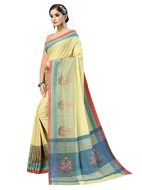 MISHRI COLLECTION Pure Cotton Fabric Yellow Color Striped with Floral Digital Printed Saree with Unstitched Blouse Piece-thumb2