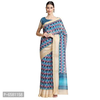 Women Pure Cotton Digital Print Saree with Unstitched Blouse Piece-thumb0