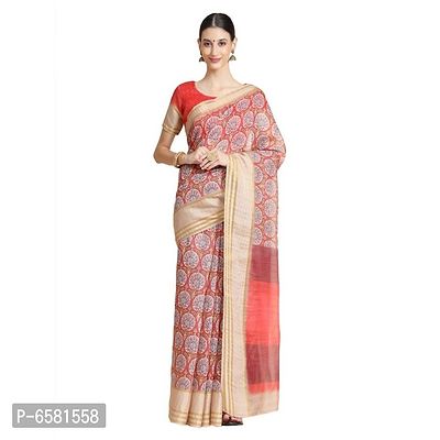 Women Pure Cotton Digital Print Saree with Unstitched Blouse Piece-thumb0