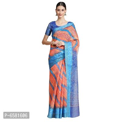 Women Pure Cotton Digital Print Saree with Unstitched Blouse Piece