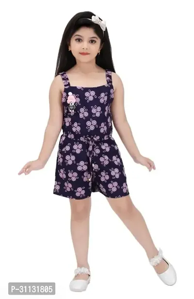 Stylish Navy Blue Cotton Blend Jumpsuit For Girls