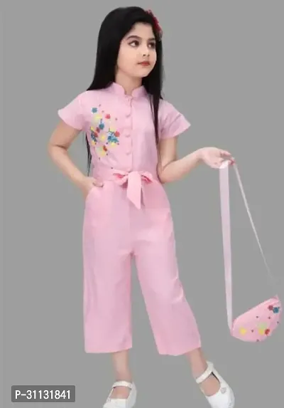 Stylish Pink Cotton Blend Jumpsuit For Girls