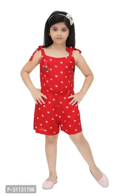 Stylish Red Cotton Blend Jumpsuit For Girls