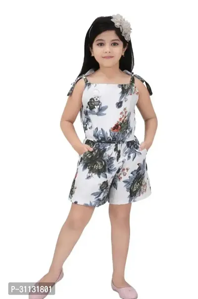 Stylish White Cotton Blend Jumpsuit For Girls