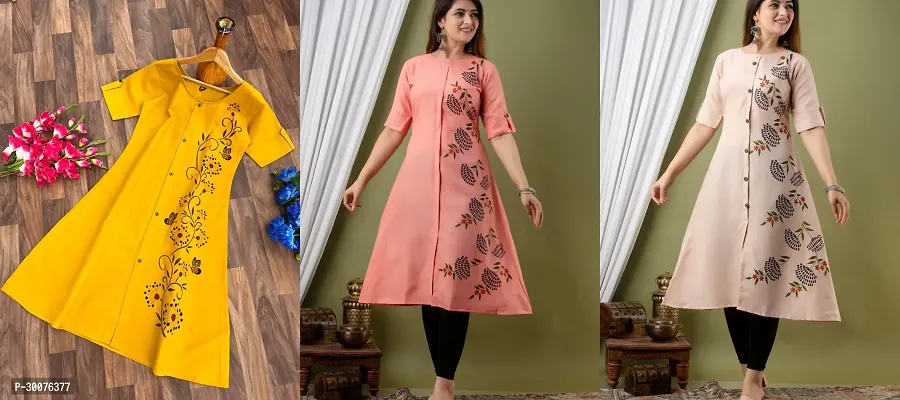 Stylish Multicoloured Cotton Slub Kurta For Women Combo Of 3