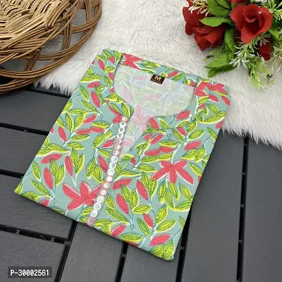 Stylish Green Printed Cotton Slub Kurta For Women