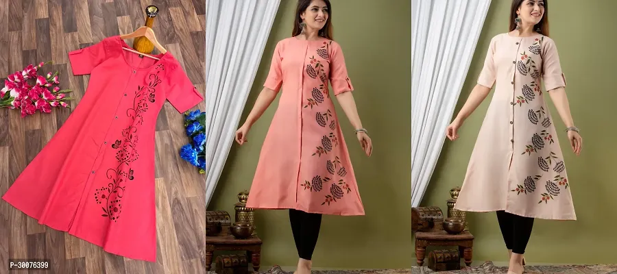 Stylish Multicoloured Cotton Slub Kurta For Women Combo Of 3-thumb0