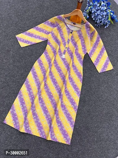 Stylish Yellow Printed Cotton Slub Kurta For Women-thumb0