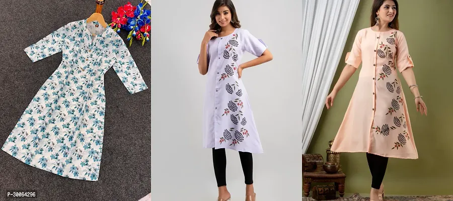 Fancy Cotton Slub Kurtas For Women Pack Of 3-thumb0