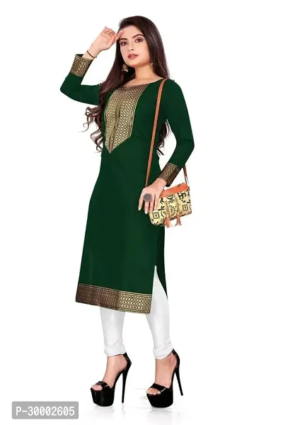 Stylish Green Embroidered Cotton Slub Kurta For Women-thumb0