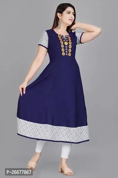 PEELOANE LABELA Fashion Women's New Elegance Regular Fit Soft Cotton Short Sleeve V-Neck Casual Lightweight Round Kurti-thumb3