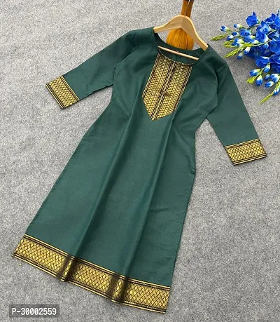 Stylish Green Embroidered Cotton Slub Kurta For Women