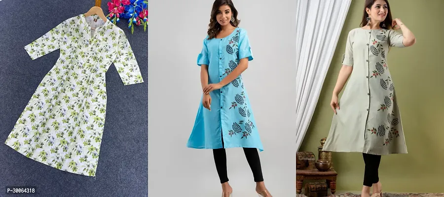 Fancy Cotton Slub Kurtas For Women Pack Of 3-thumb0