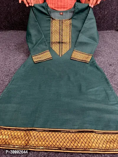 Stylish Green Embroidered Cotton Slub Kurta For Women-thumb0