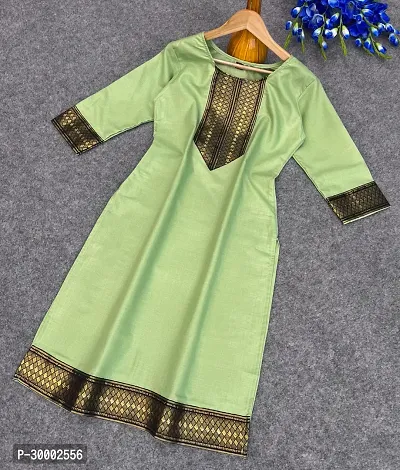 Stylish Green Embroidered Cotton Slub Kurta For Women