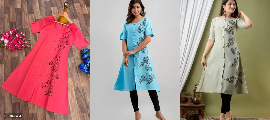 Stylish Multicoloured Cotton Slub Kurta For Women Combo Of 3