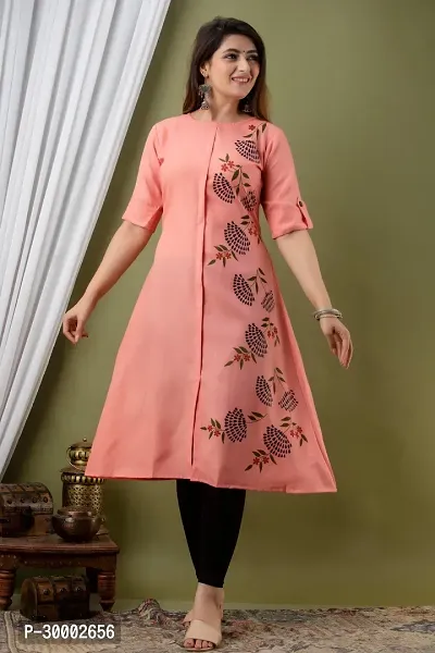 Stylish Pink Printed Cotton Slub Kurta For Women-thumb0