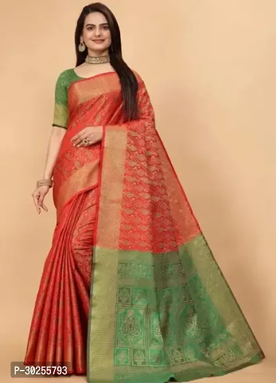 Elegant Multicoloured Cotton Saree with Blouse piece For Women-thumb0