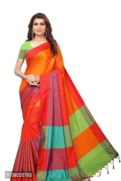 Elegant Multicoloured Art Silk Saree with Blouse piece For Women-thumb0