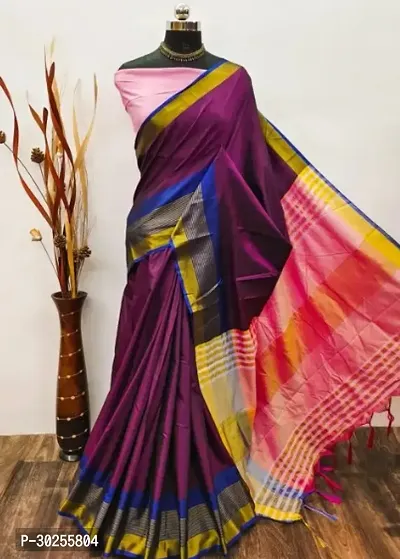 Elegant Multicoloured Cotton Silk Saree with Blouse piece For Women-thumb0