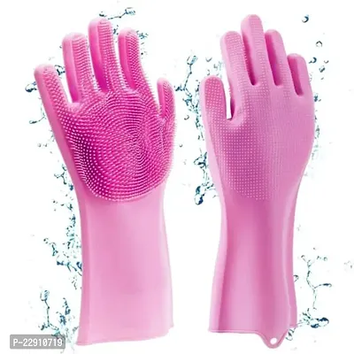 Silicone Scrubbing Gloves, Non-Slip, Dishwashing and Pet Grooming, Magic Latex Gloves (Pack of 1)-thumb0