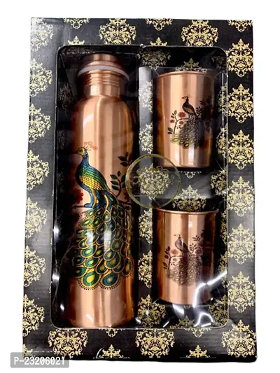 Copper Bottle with Two Glasses (Bottle 1 Liter With 2 Glass 300 Ml. Each)-thumb0