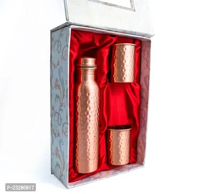 Copper Bottle with Two Glasses (Bottle 1 Liter With 2 Glass 300 Ml. Each)-thumb0