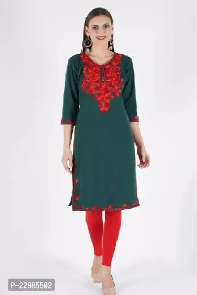 Women Stylish Dark Green Chikankari Cotton Kurta-thumb0