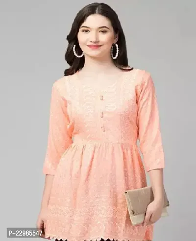 Women Stylish Peach Chikankari Cotton Kurta