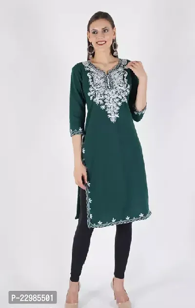 Women Stylish Dark Green Chikankari Cotton Kurta-thumb0