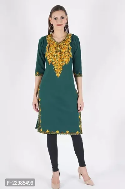 Women Stylish Dark Green Chikankari Cotton Kurta-thumb0