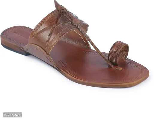 Stylish Brown Leather Slippers For Men-thumb0