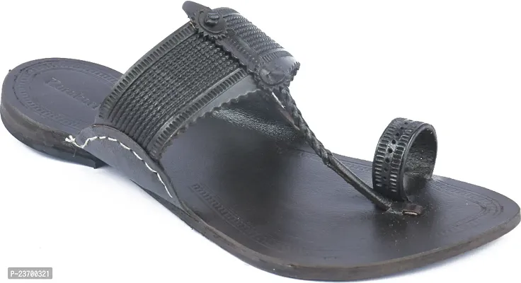 Stylish Black Leather Slippers For Men-thumb0