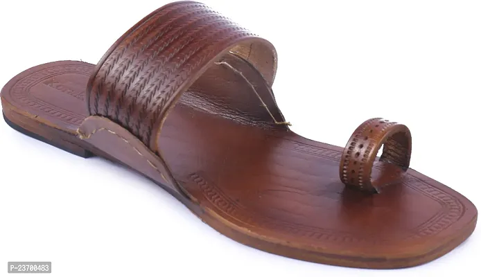 Stylish Brown Leather Slippers For Men-thumb0
