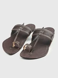 Stylish Brown Leather Slippers For Men-thumb2