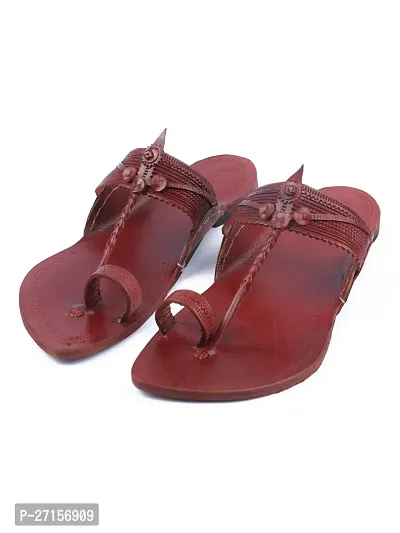 Stylish Red Leather Textured One Toe Flats For Men-thumb5
