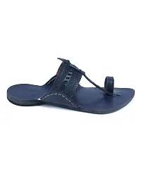 Stylish Navy Blue Leather Textured One Toe Flats For Men-thumb1