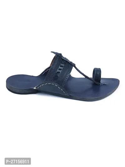 Stylish Navy Blue Leather Textured One Toe Flats For Men-thumb2
