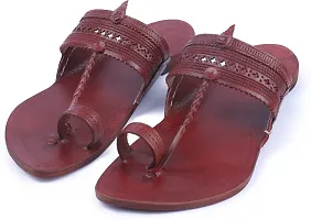 Stylish Maroon Leather Slippers For Men-thumb3