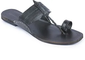 Stylish Black Leather Slippers For Men-thumb3