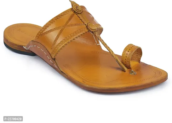 Stylish Yellow Leather Slippers For Men-thumb0