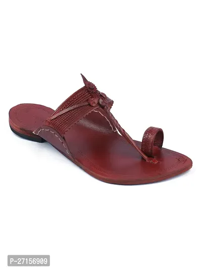 Stylish Red Leather Textured One Toe Flats For Men-thumb0