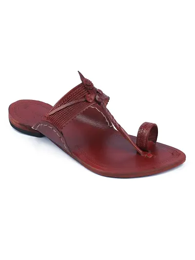 Stylish Red Leather Textured One Toe Flats For Men