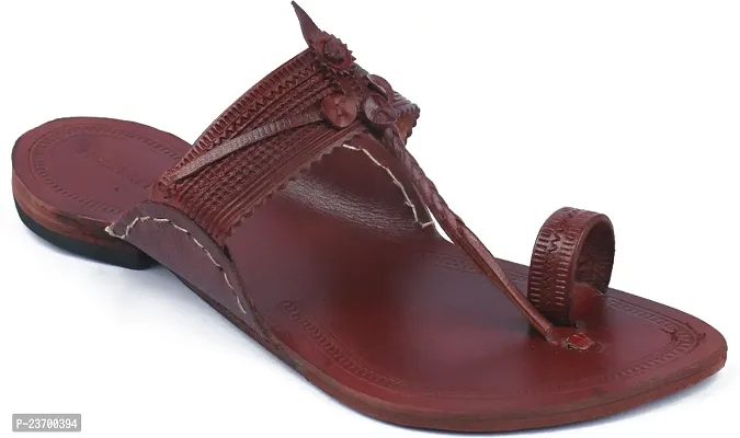 Stylish Maroon Leather Slippers For Men-thumb0