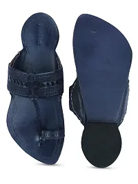 Stylish Navy Blue Leather Textured One Toe Flats For Men-thumb3