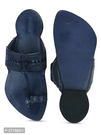 Stylish Navy Blue Leather Textured One Toe Flats For Men-thumb4