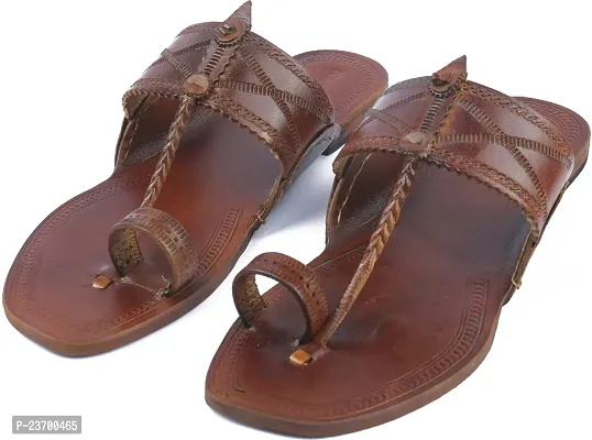 Stylish Brown Leather Slippers For Men-thumb5