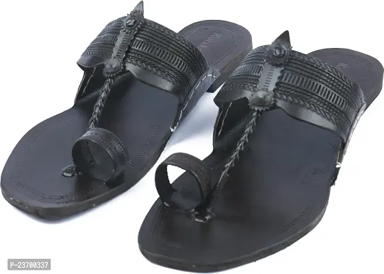 Stylish Black Leather Slippers For Men