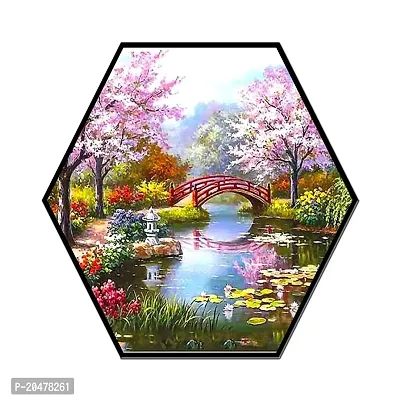 Yadass Handcrafted UV Textured Self Adhesive single Hexagon Beautiful Traditional/Abstract Painting (8 X 8, Multicolored, Pack Of 1) | Nautre Piece Home d?cor digital wall painting (Hex_13)-thumb0